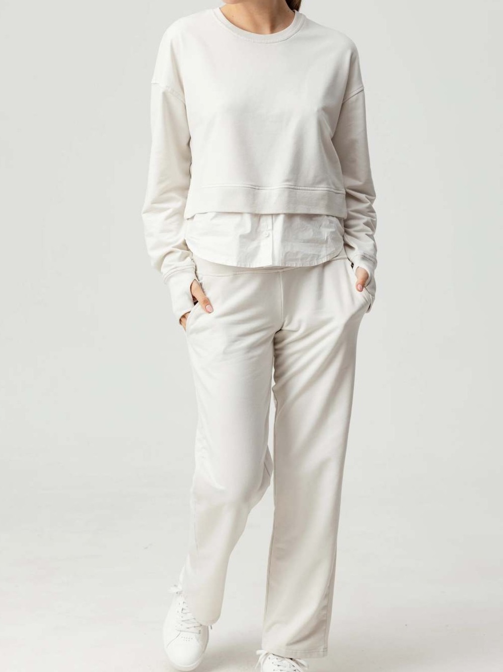 We Are Sundays Ida Pullover Mixed Media Sweatshirt in Alabaster size L